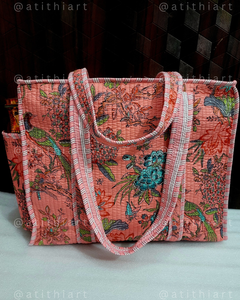Premium Sustainable 100% Cotton <b>Quilted</b> <b>Tote</b> <b>Bag</b> Zipper Closure Long Shoulder Handle Eco-Friendly ATITHI ART - Product Image 4