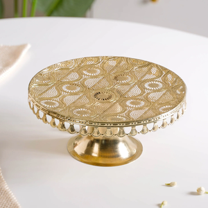 Charming gold wire cage cake stand features a smooth white tray for displaying delicious <b>sweets</b>, available at wholesale prices. - Product Image 6