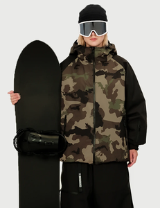 Women Hooded Ski <b>Jacket</b> Printed <b>Camo</b> Print Waterproof Insulated Snowboarding Coat Zipper Closure Black Pants Skiwear - Product Image 3
