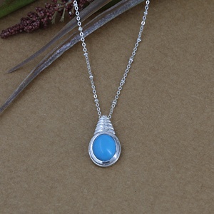 Turquoise Stone Vintage Sterling Silver Oval Pendant <b>Necklace</b> for Women Boho <b>Statement</b> Gemstone Jewelry - Product Image 2
