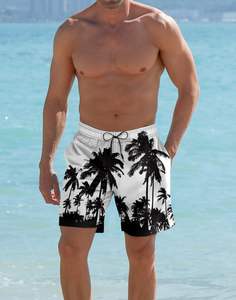 Pantalones cortos de vacaciones para hombre, estampado de palmeras, cintura elástica con cordón, playa, verano, informal, vacaciones, camisa blanca colorida, camisa de verano para hombre - Product Image 5