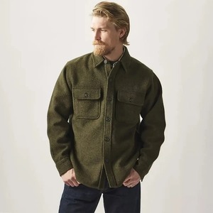 Men's Wool Jacket Shirt 24oz Heavy Wool <b>Flannel</b> <b>Overshirt</b> Green Workwear Casual Breathable Summer - Product Image 1