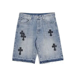 Shorts de Mezclilla Desgastados para Mujer con Apliques Cruzados, Cintura Media, Corte Regular, Estilo Casual Vintage de Verano - Product Image 1