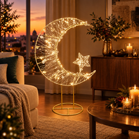Grande lampe de sol LED en bois en forme de lune avec support doré, lumière chaude pour le Ramadan, les fêtes de l'Aïd, le salon, la chambre, le couloir