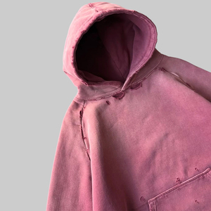 Oversized <b>Pink</b> Hooded <b>Sweatshirt</b> Unisex Garment Dyed Cotton French Terry Pocket Design Autumn Style OEM ODM Factory - Product Image 3