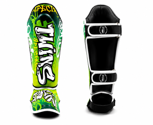 Protège-tibias de boxe en cuir professionnels Twins, protection renforcée, respirants, durables, fermeture auto-agrippante - Product Image 4
