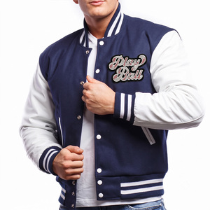 Veste de sport bleu marine pour homme avec manches blanches, logo de jeu de baseball brodé, style preppy, vêtement d'automne - Product Image 1