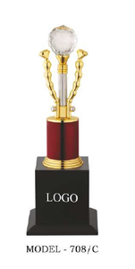 Trophée en métal modèle 708/A B C, colonne rouge, base dorée, récompense sportive, logo gravé, trophée en cristal de verre durable - Product Image 6