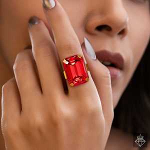PRAO Adjustable Size Anti-Tarnish <b>Red</b> Crystal Ring - Product Image 3