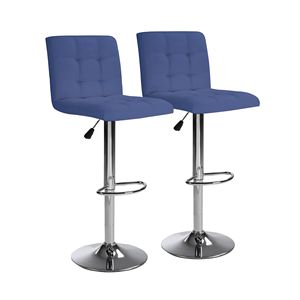 Set di 2 Sgabelli da Bar Blu Cafe, Altezza Bancone, con Cuscino Quadrato e Poggiapiedi, 1 Set di 2 Pezzi - Product Image 1