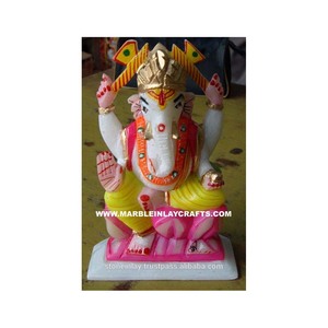 Shri Ganesh Ji <b>Stone</b> Statue Pure White Makrana God Ganesh Statue Exclusive Gold <b>Painted</b> Marble For Home And Office Decor - Product Image 5