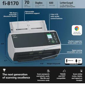 MEJOR OFERTA PARA NUEVO Escáner de Documentos Dúplex a Color de Alta Velocidad Profesional - Conexión a Red - Product Image 2