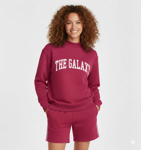 Womens Yellow Solid "THE GALAXY" Text Print Mock Neck Oversized <b>Sweatshirt</b> and Shorts Set <b>Long</b> Sleeve Casual Streetwear - Product Image 2