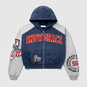 Sweat-shirt sportif à capuche zippé bleu marine pour homme Snowgrace, manches raglan, 100% coton, coupe classique, vêtement d'automne - Product Image 1