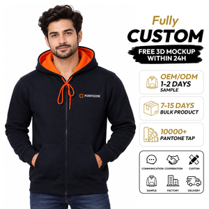 Custom Men's Black Zip Up <b>Hoodie</b> Casual <b>Orange</b> Lined Left Chest Logo OEM Service - Product Image 1