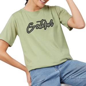 Camiseta Gráfica Personalizada para Mujer, 100% Algodón, Manga Corta, Cuello Redondo, Estampada, Informal, al por Mayor OEM - Product Image 1