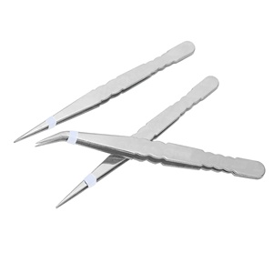 Pinzas de extensión de pestañas antiestáticas Juego de pinzas de pestañas de volumen recto y curvo de acero inoxidable con logotipo personalizado - Product Image 1