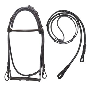 Bridon de dressage en cuir roulé de qualité supérieure avec couronne rembourrée et rênes assorties, équipement d'équitation anglais, fournisseur OEM en gros - Product Image 2