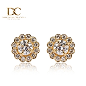 Boucles d'oreilles clous en or massif 14 carats au design unique et élégant, diamant de laboratoire certifié IGI, taille brillant rond, bijoux pour femme - Product Image 1