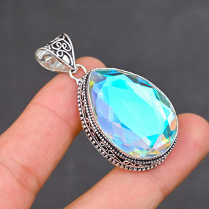Magnifique pendentif en topaze mystique, pierre précieuse créée en laboratoire, en argent sterling 925, fait main, bijou statement, cadeau pour femme, très demandé - Product Image 4