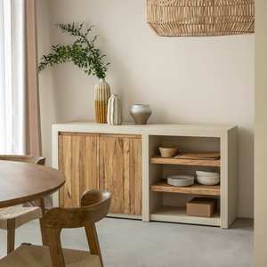 Aparador de 2 puertas Vandana Prime Lyra con estantes en madera efecto hormigón y madera reciclada - Product Image 1