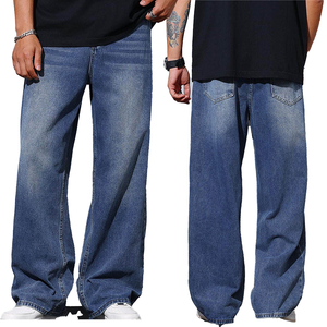 Men's Wide Leg Stonewashed Denim <b>Jeans</b> 100% Cotton <b>Elastic</b> <b>Waist</b> Casual Midweight Spring Wear - Product Image 3