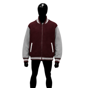 Chaqueta universitaria de lana color granate con mangas gris claro, chaqueta bomber de béisbol de primera calidad para hombre y mujer, venta al por mayor, Letterman Jack - Product Image 1
