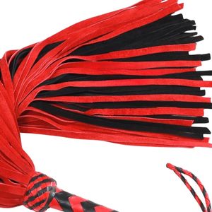 Red And Black PU Leather Flogger Whip With Wide Falls And Braided Handle - Product Image 4