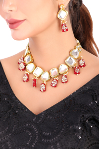 Party Wear Engagement Wedding Anniversary Choker Earrings Set Traditional Zircon Trendy <b>Gift</b> Jewelry Women Necklace Brass Alloy - Product Image 6