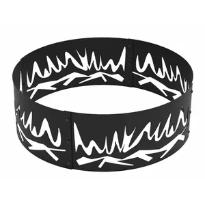 ZAHID EXPORTS Black Steel Fire Pit Ring <b>Laser</b> <b>Cut</b> Flame Design Outdoor <b>Wood</b> Burning Campfire Ring for Patio Garden Camping - Product Image 1