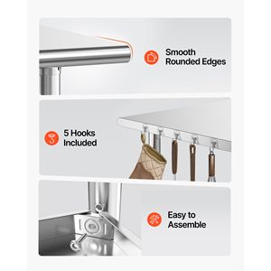 Tavolo da Lavoro Commerciale per Cucina 24x48 Pollici in Acciaio Inossidabile con Ripiano Inferiore Regolabile per Carichi Pesanti, Ideale per Preparazione Alimenti - Product Image 5
