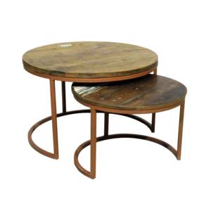 Round Solid Wood Nesting <b>Coffee</b> <b>Table</b> Set with Metal Frame Stackable Living Room Side <b>Tables</b> Space Saving Modern Furniture Duo - Product Image 1