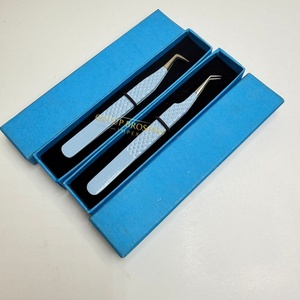 GETUP BROSONS IMPEX <b>Silver</b> Tip 90\45 Double Color Stainless Steel Anti-Magnetic Anti-Static Diamond Grip 10mm Eyelash Tweezer - Product Image 4