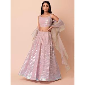 Vestido Zeel Clothing Sweet Pink con Lentejuelas y Georgette, Lehenga Choli Semi-Cosido para Compromiso - Product Image 1