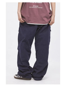 Men's Dark Blue Cargo Pants <b>Elastic</b> <b>Waist</b> Cotton Canvas Casual Multiple Pockets Breathable Spring Style - Product Image 4