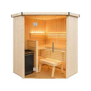 NEW S1616CV Variant View <b>Corner</b> Medium 3-Person Indoor Sauna <b>Cabin</b> with Glass Front Premium Wood Residential Sauna Room - Product Image 1