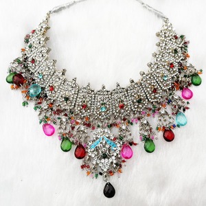 <b>Silver</b> Plated Crystal <b>Necklace</b> Set With Colorful Rhinestones Women's Ethnic Wedding Jewelry - Product Image 2