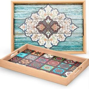 Juego de Tres Bandejas Rectangulares de Estilo Antiguo, Impresas y con Acabado Esmaltado, con Base de Madera MDF para Uso Doméstico - Product Image 4