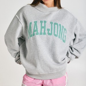 Sweat-shirt surdimensionné à col montant et manches longues pour femme, avec logo personnalisé, broderie Mahjong et lettres rayées, vente en gros - Product Image 4