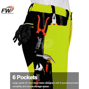 Pantalon de travail décontracté haute visibilité pour hommes, vêtements de sécurité réfléchissants avec taille élastique, cordon de serrage et poches - Product Image 4