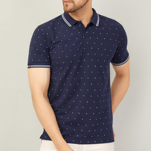 Men's Navy Blue Short Sleeve Polo Shirt With <b>White</b> Dot Print Regular Fit Casual Knitted Cotton Pique Breathable Design - Product Image 1