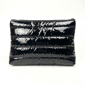Rootsmen Custom Black Puffy Quilted Nylon Water Resistant Lightweight Fashion Travel <b>Makeup</b> Bag Cosmetic Pouch Hanging Large - Product Image 3