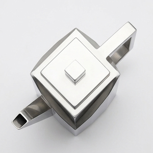 Théière géométrique moderne en acier inoxydable, cafetière carrée en métal avec couvercle - Product Image 3