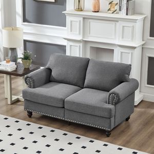 Divano Moderno Classico 2+3 Posti in Tessuto Grigio per Soggiorno, Rivestito in Poliestere con Design a Borchie - Product Image 4