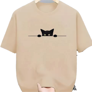 Camiseta de Manga Corta Beige para Hombre con Estampado de Dibujos Animados, Cuello Redondo, Corte Regular, Informal, Tejido de Punto, 100% Algodón - Product Image 1
