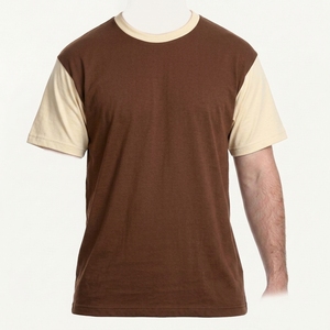 Camiseta de manga corta para hombre, color marrón y caqui, con bloques de color, cuello redondo, corte regular, diseño casual de punto sólido con ribete en contraste. - Product Image 3