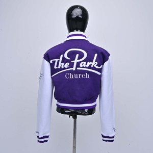 Purple <b>White</b> Heated Winter Varsity <b>Jacket</b> Full Sleeve Embroidered Logo Silk Lining 100% Wool Shell OEM ODM Service - Product Image 2