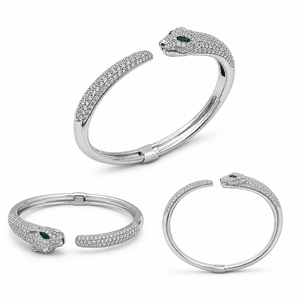 Royal Panther Diamond <b>Cuff</b> <b>Bracelet</b> in 925 Sterling <b>Silver</b> with Premium CVD Lab Grown Diamonds - Product Image 3