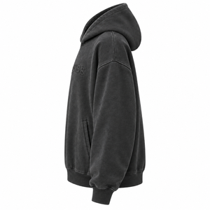 Hoodie surdimensionné personnalisé en molleton de coton épais délavé anthracite avec broderie tonale en forme d'arche pour homme, style streetwear, fabrication OEM sous marque privée - Product Image 2