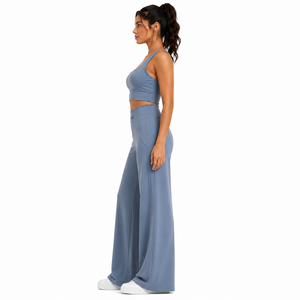 Women <b>Yoga</b> Fitness Clothing Set High Waist Flare <b>Pants</b> Crop Tank Top Two Piece Gym Workout Activewear Wholesale - Product Image 1